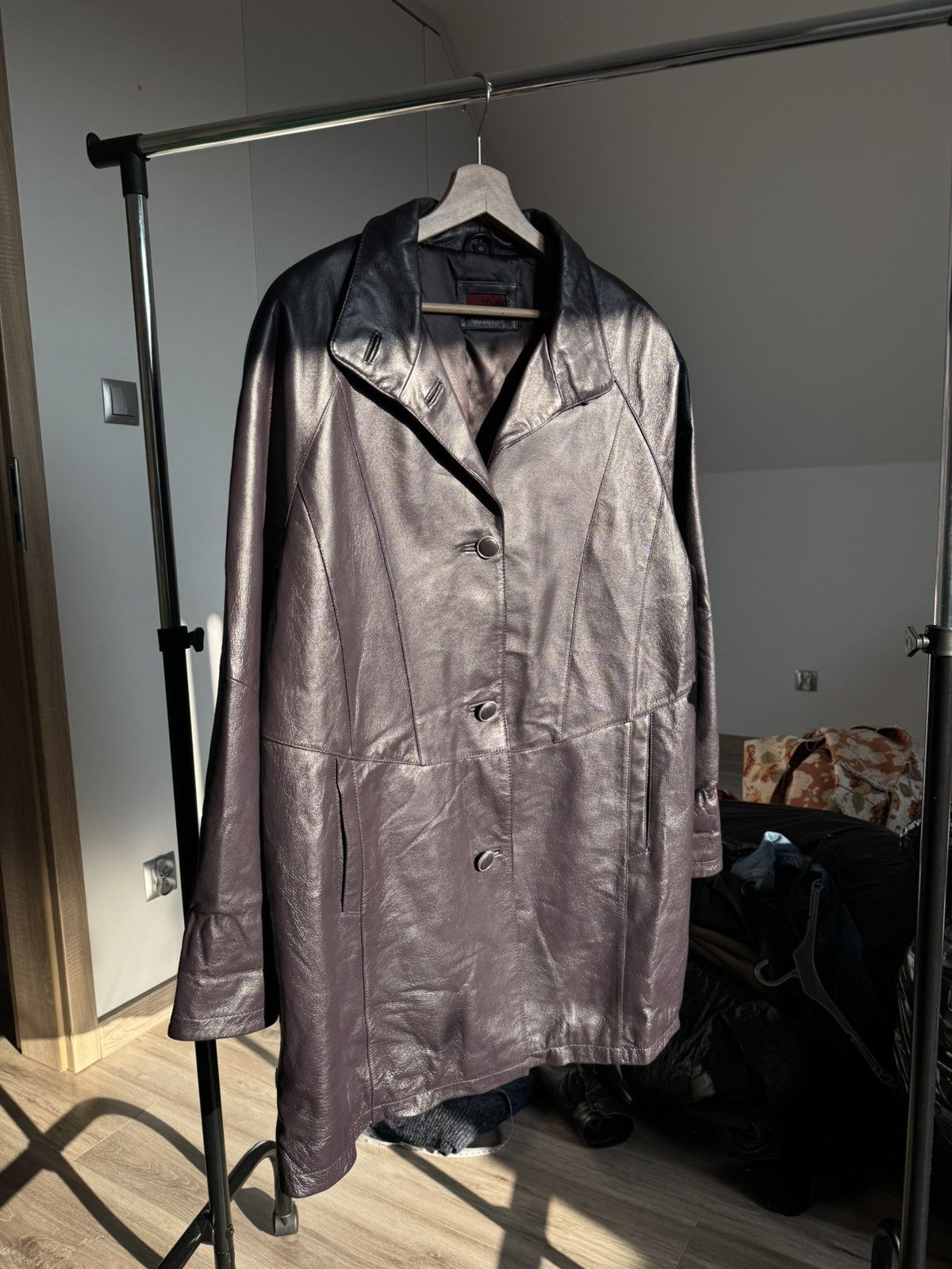Genuine Leather × Vintage Vintage Purple Leather Jacket Coat Avant Garde Opium Washed Size L / US 10 / IT 46 - 4 Thumbnail