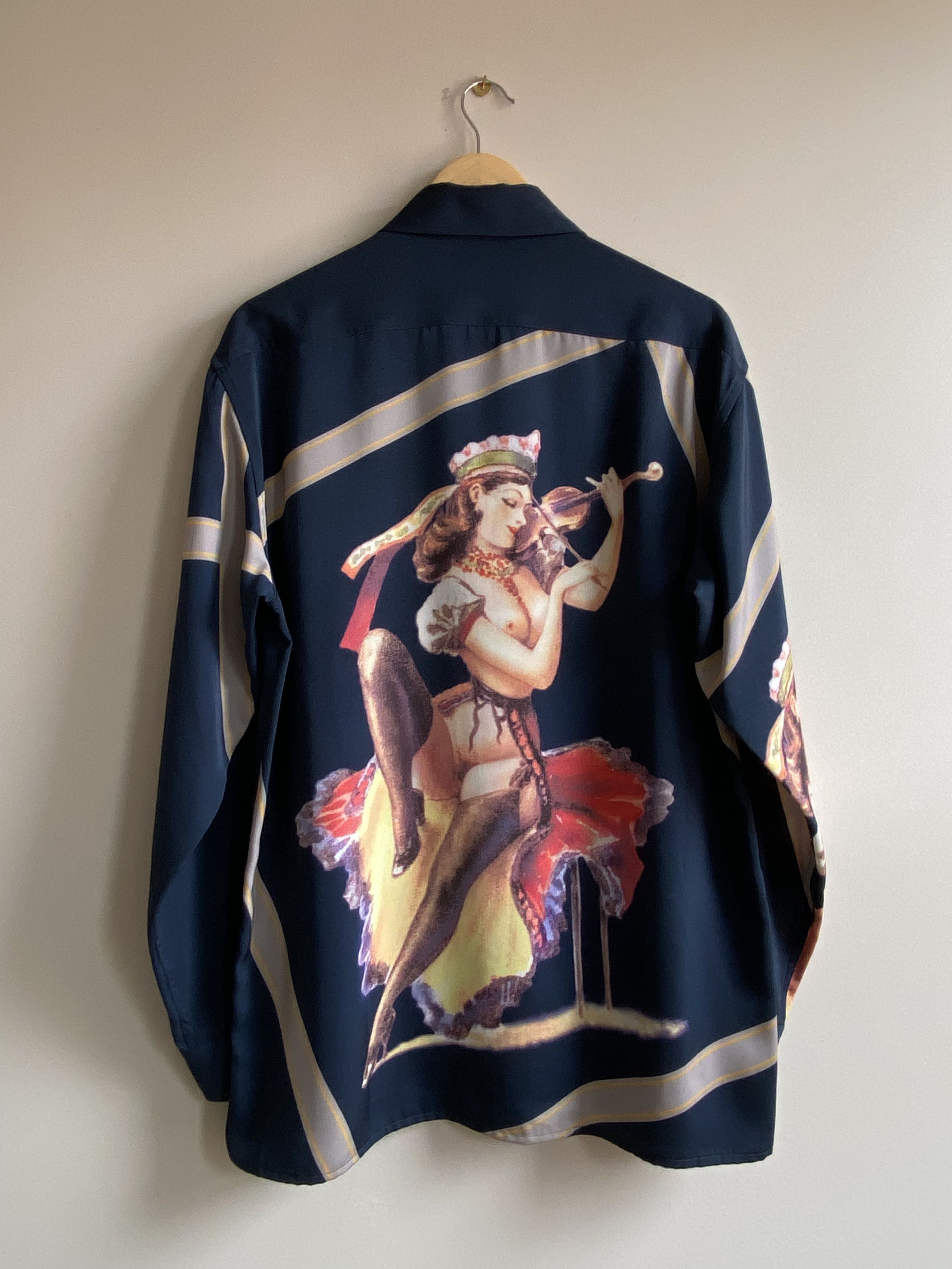 image of Yohji Yamamoto Aw 2001 Navy Pin Up Girl Zip Shirt in Navy Blue, Men's (Size Large)
