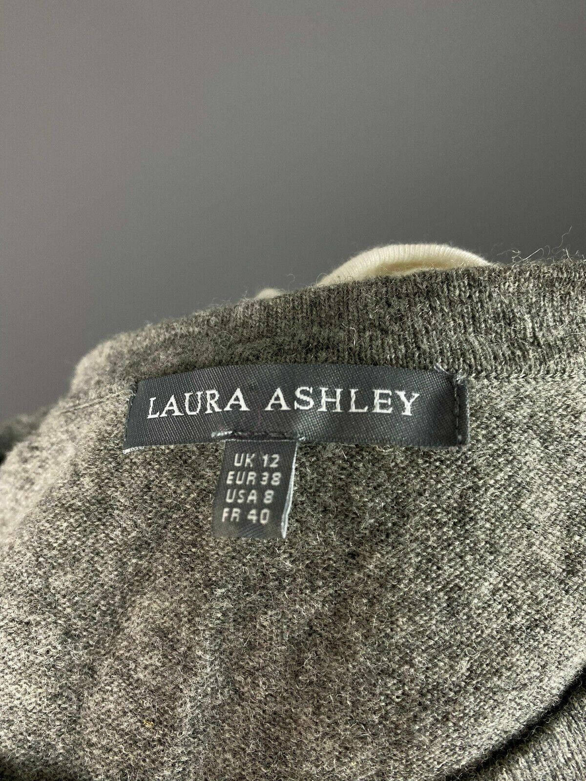 Designer Laura Ashley Gray Floral Wool Sweater Dress US 8 UK 12 Size XL / US 12-14 / IT 48-50 - 10 Thumbnail
