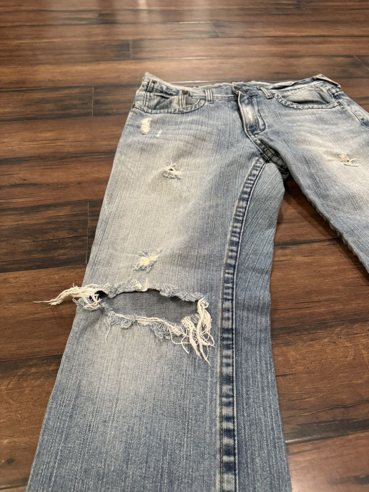 Armani Exchange Y2K Armani Exchange Light Blue Distressed Bootcut Jeans Size US 34 / EU 50 - 2 Thumbnail