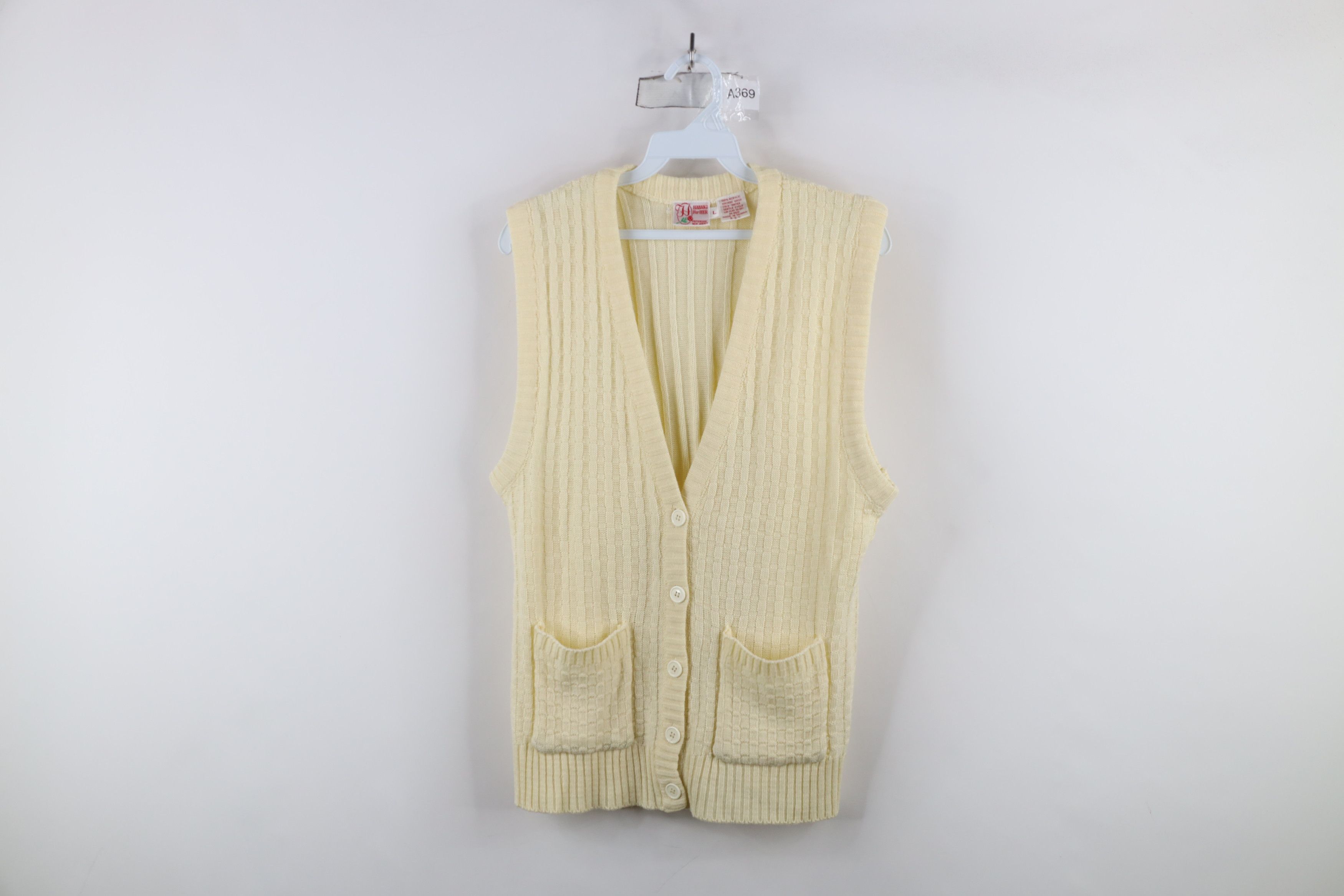 Vintage Vintage 90s Streetwear Ribbed Cardigan Sweater Vest Cream Size L / US 10 / IT 46 - 1 Thumbnail