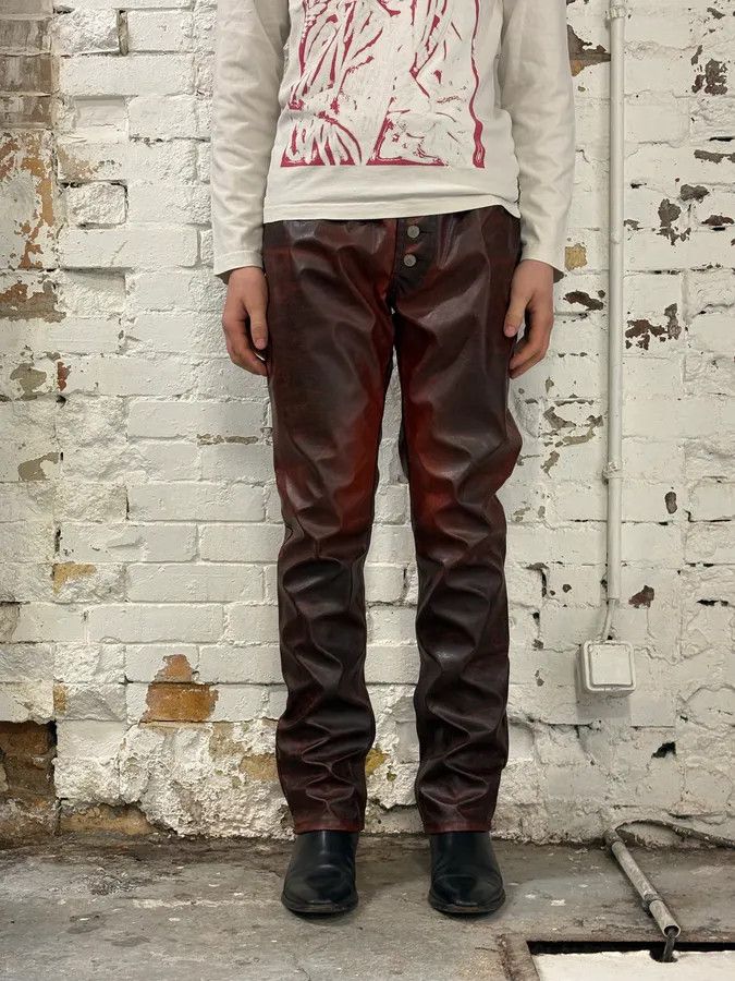 Diesel Black & Red Faux Leather Pants