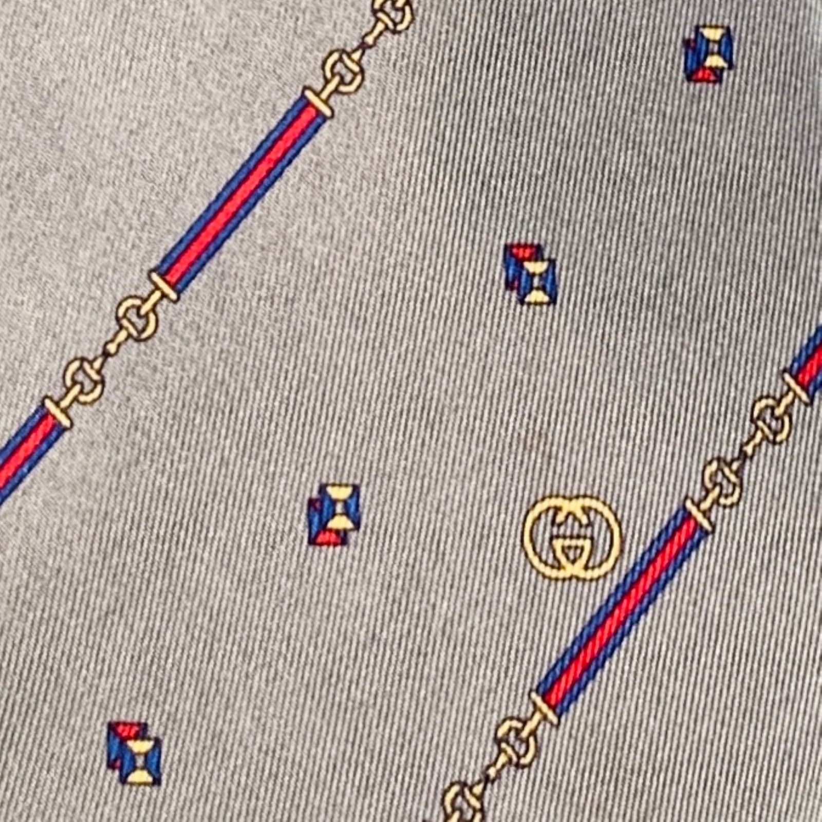 Gucci Vintage Slate Grey Red Horsebit Diagonal Stripe Silk Tie Size ONE SIZE - 3 Thumbnail