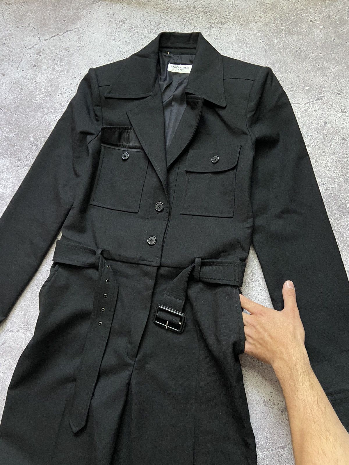 Saint Laurent Paris Saint Laurent Belted Jumpsuit Black Wool Size 30" / US 8 / IT 44 - 11 Thumbnail