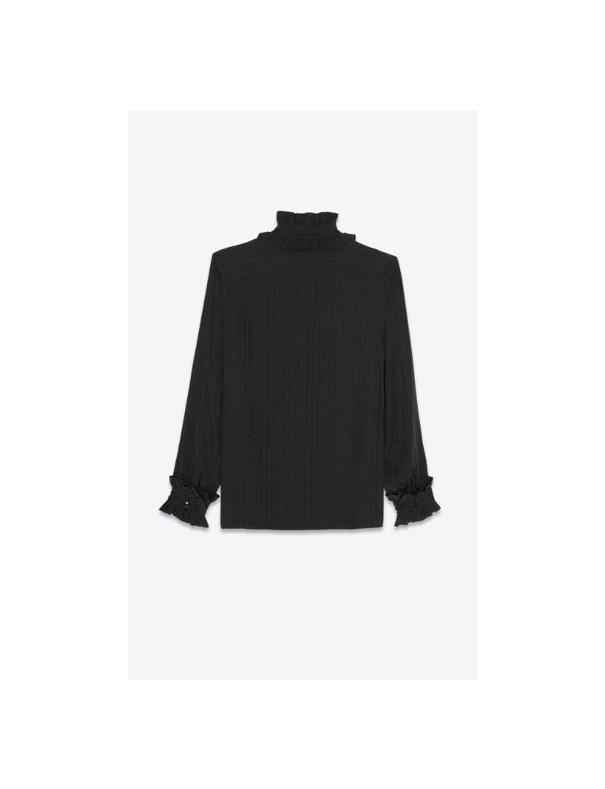 Saint Laurent Paris o1s1wg111224 Victorian Frilled Shirt In Pleated Silk Black Size US L / EU 52-54 / 3 - 3 Thumbnail