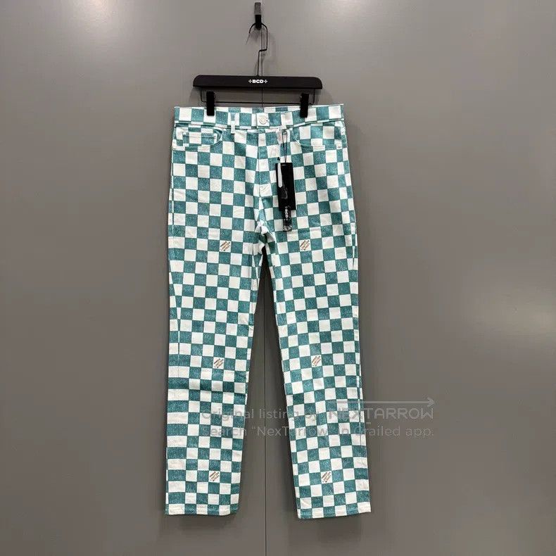 Louis Vuitton Louis Vuitton White and green checkerboard jeans Size US 34 / EU 50 - 1 Thumbnail