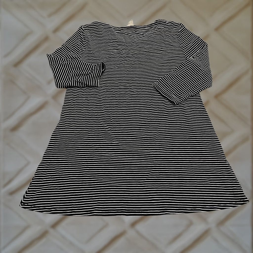 Vintage Chico's Shift T-Shirt Dress Womens 0 Black White Striped Long Sleeve Pockets Casual Shirt Dress Size XS / US 0-2 / IT 36-38 - 1 Thumbnail