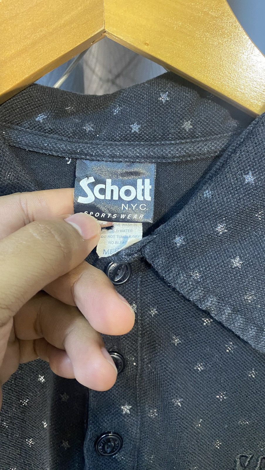 Japanese Brand × Schott × Vintage VINTAGE SCHOTT N.Y.C AOP STAR EMBROIDERY MEDIUM COLLAR TEE Size US M / EU 48-50 / 2 - 6 Thumbnail