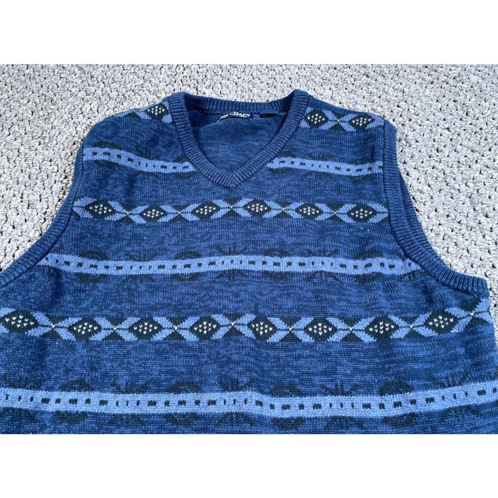 Chaps Chaps Vest Sweater Adult XL Dark Blue Aztec Geometric Pattern V-Neck Cotton Knit Size US XL / EU 56 / 4 - 7 Thumbnail