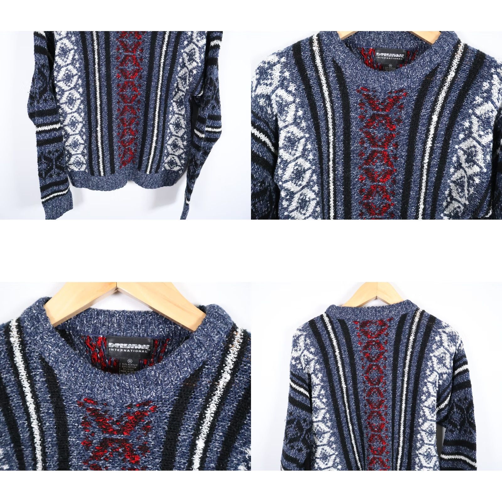 Vintage VINTAGE Expressions Sweater Men's Medium Blue Geometric Snowflake Pattern Knit 90s Size US M / EU 48-50 / 2 - 8 Thumbnail