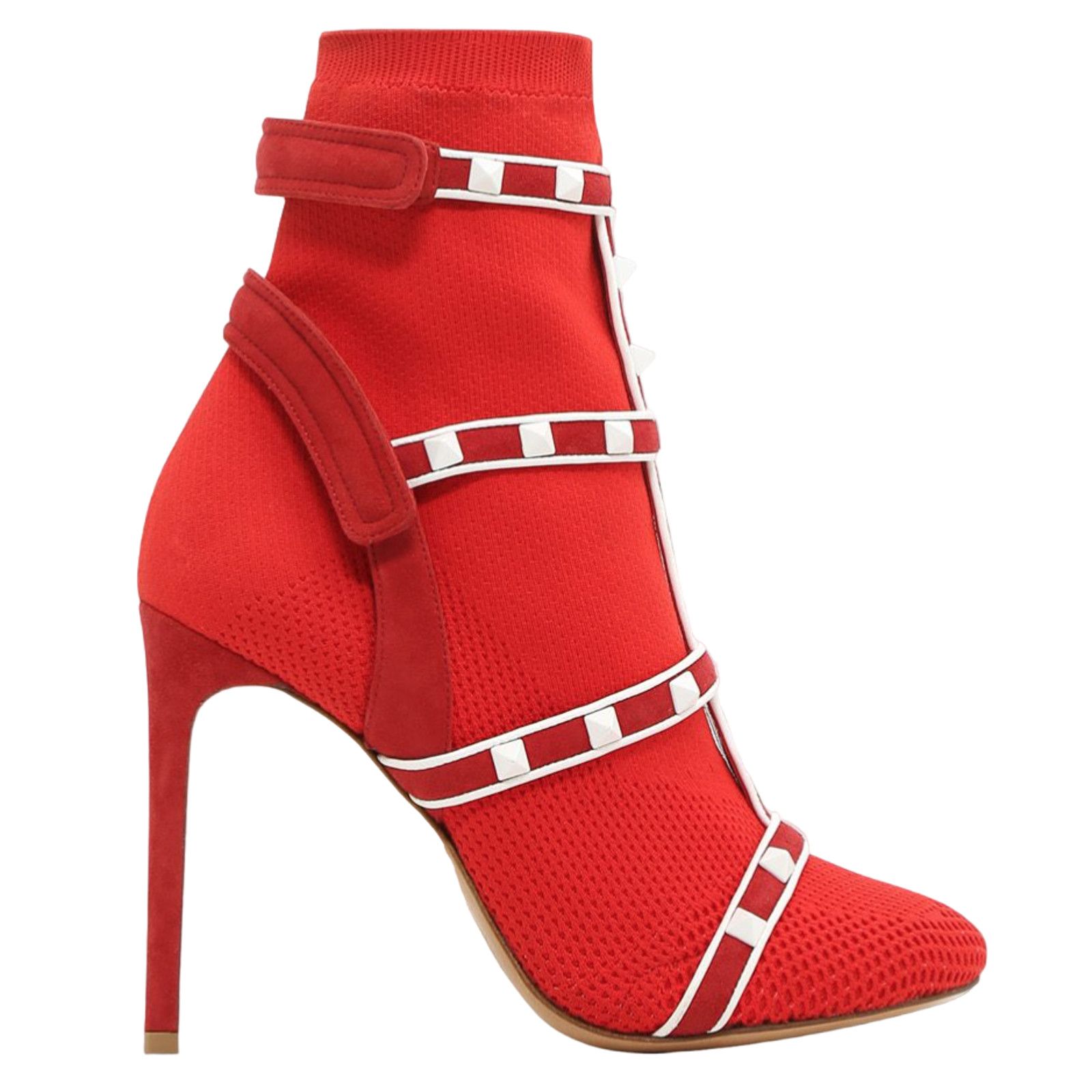 Valentino Rockstud Bodytech Red White Sock Knit Ankle
