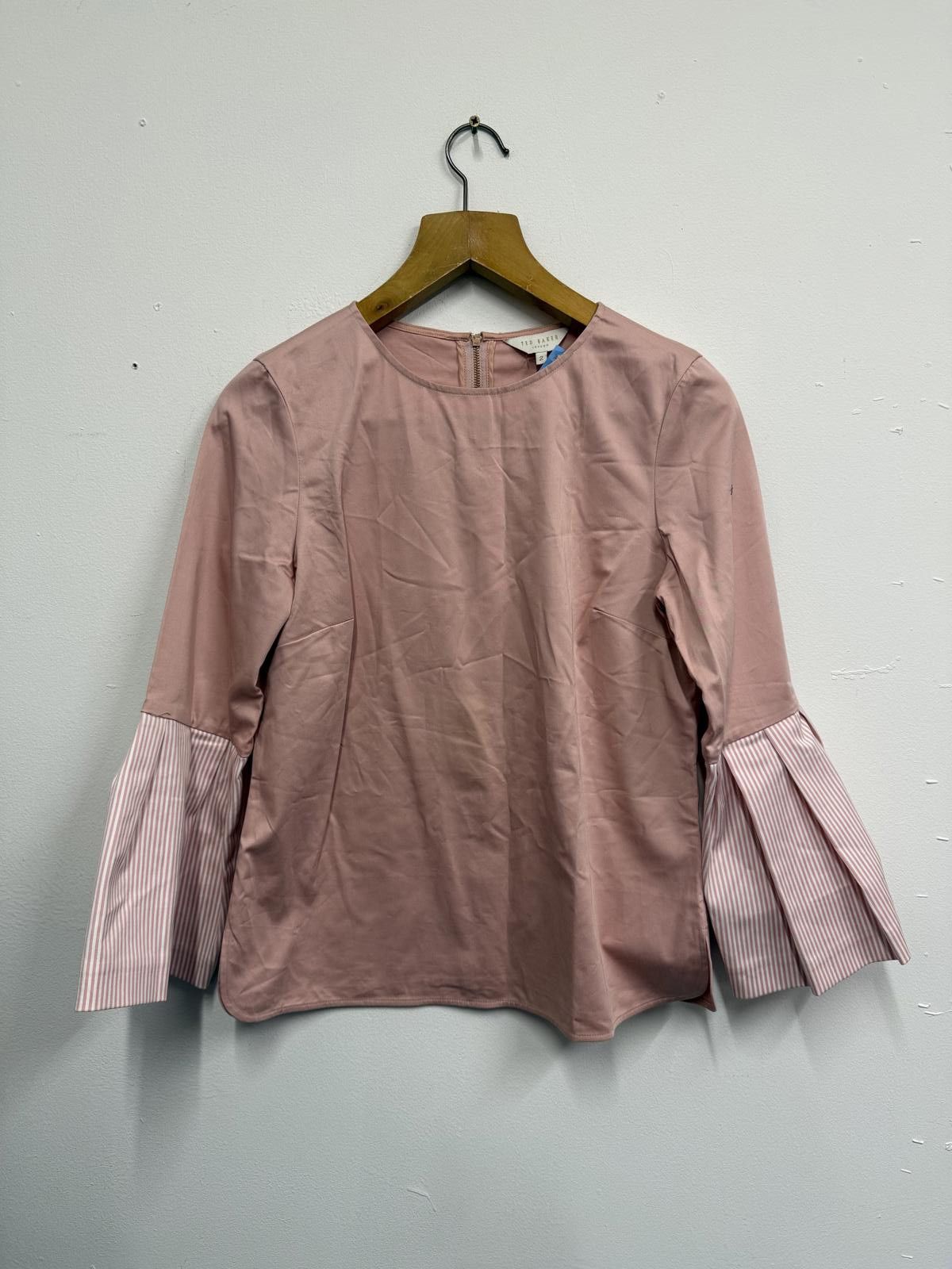 Ted Baker Ted Baker Pink Long Sleeve Top with Pleated Sleeve Detail Size XXS / US 00 / IT 34 - 1 Thumbnail