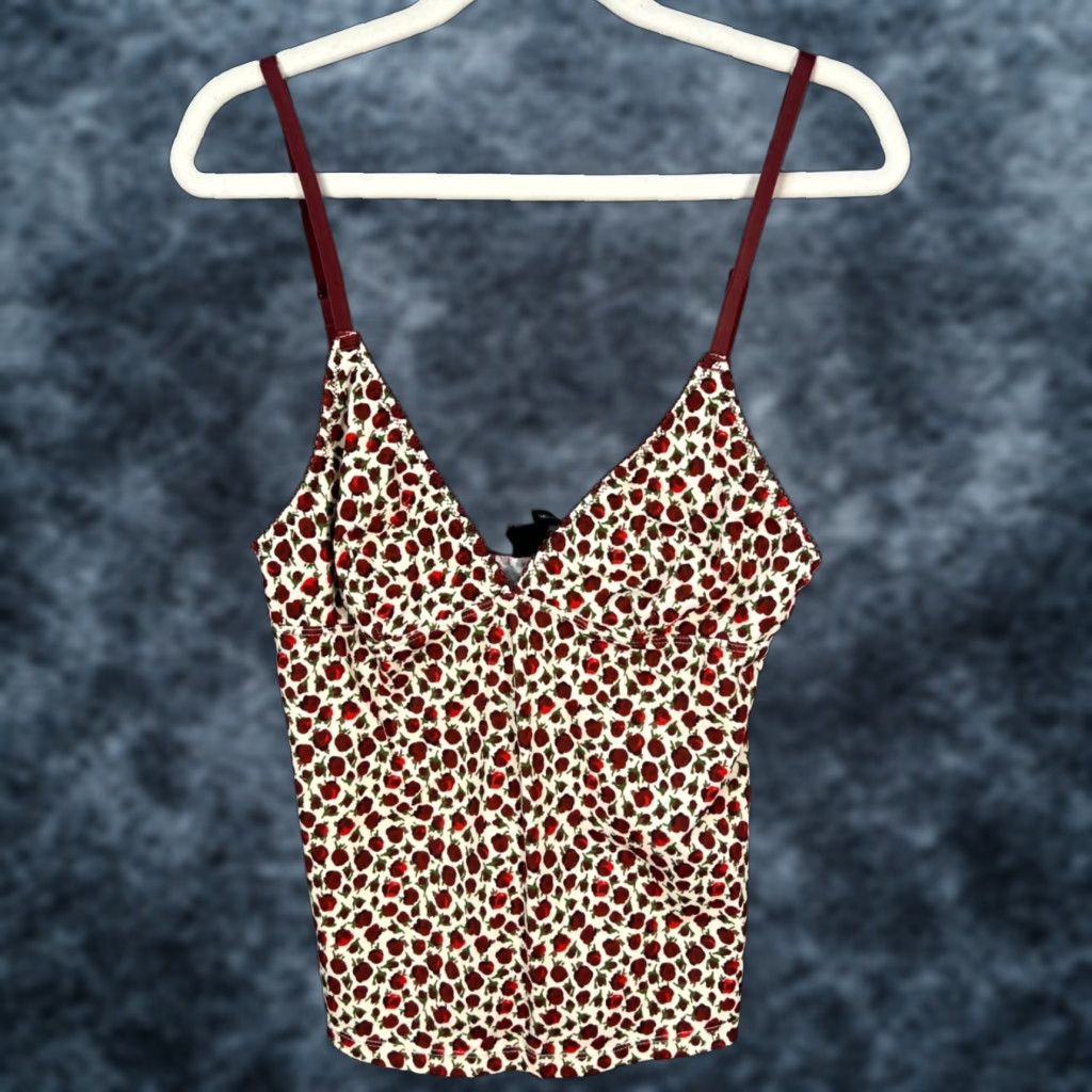 Vintage Out From Under Womens Size Small Red White Floral Print Bustier Cami Tank Top Size S / US 4 / IT 40 - 1 Thumbnail