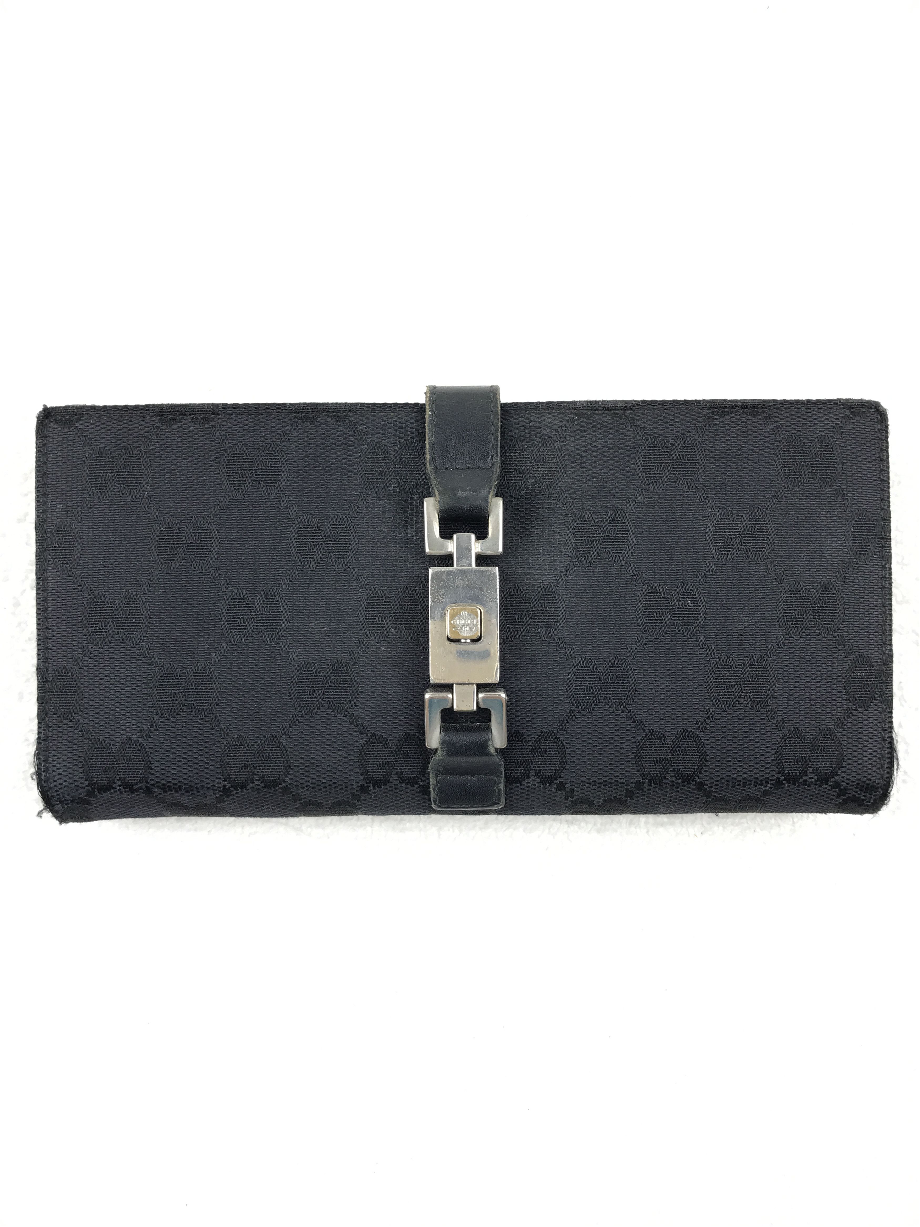 Designer × Gucci × Vintage Vintage Gucci Black GG Canvas And Leather Jackie  Long Wallet | Grailed