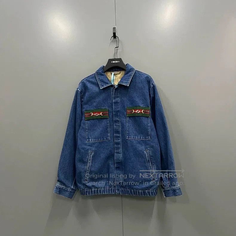 Gucci GUCCI Striped Metal Buckle Denim Jacket. Size US M / EU 48-50 / 2 - 1 Thumbnail