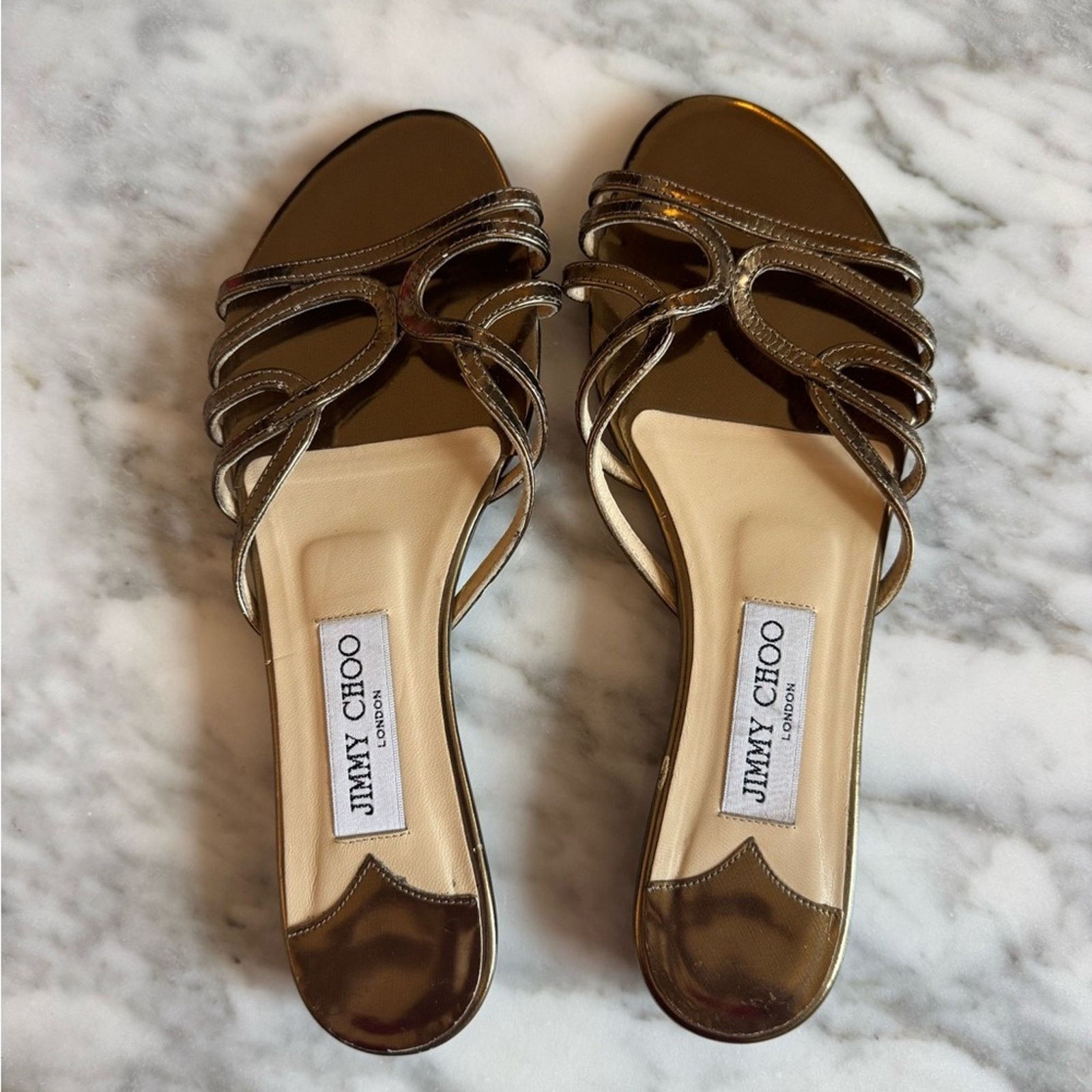Jimmy Choo Jimmy Choo Metallic Gold Women's Sandals Size US 7.5 / IT 37.5 - 1 Thumbnail