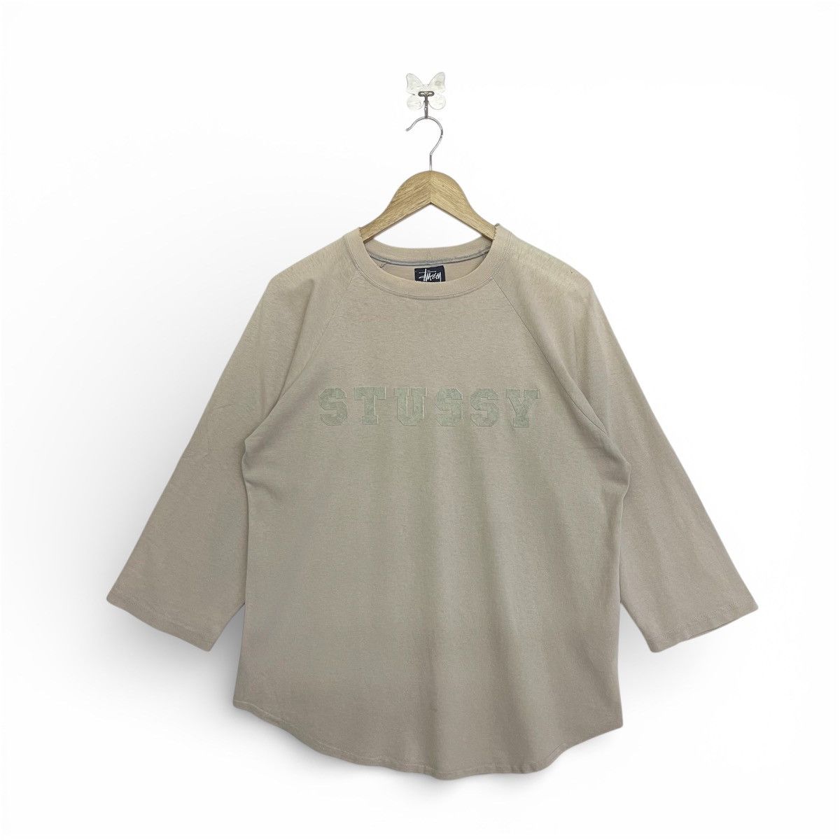 STUSSY 90 USA THERMAL SPELLOUT COLOUR BONE RAGLAN SHIRT