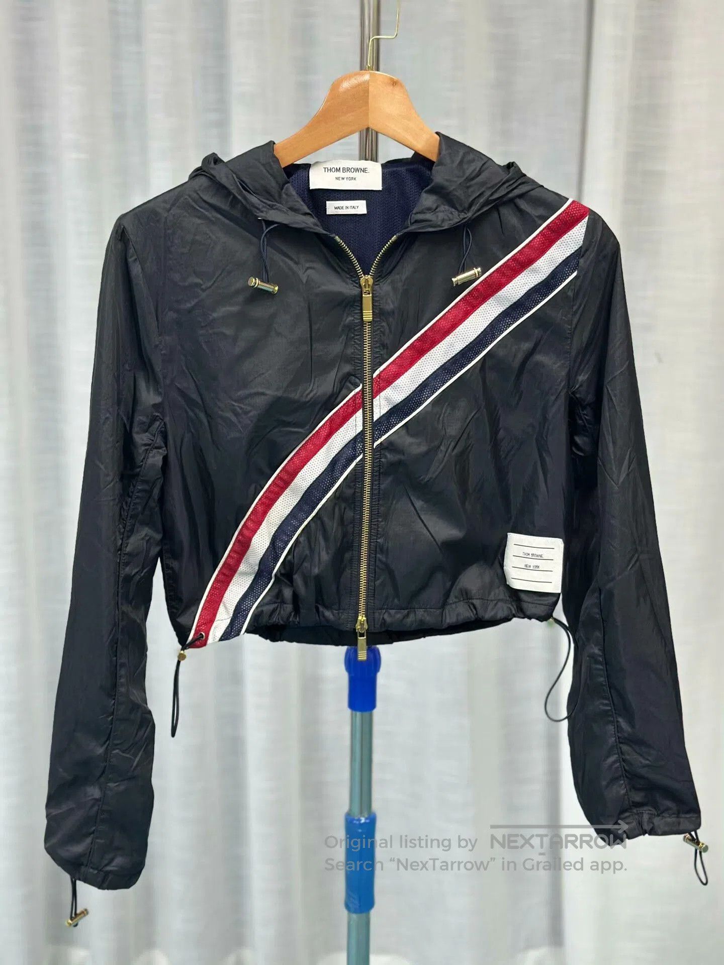Thom Browne Cropped Windbreaker with Hood.