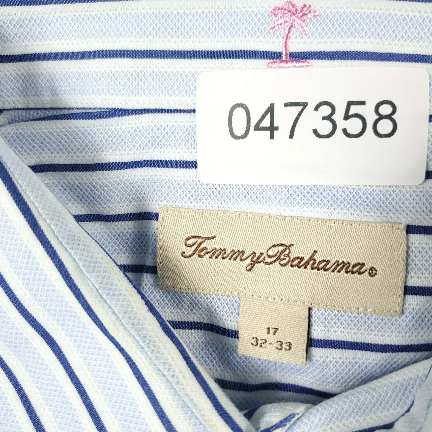 Tommy Bahama Tommy Bahama Dress Shirt Mens 17 Blue Striped Long Sleeve Button Up Collared 100% Cotton Regular Size 46R - 6 Thumbnail