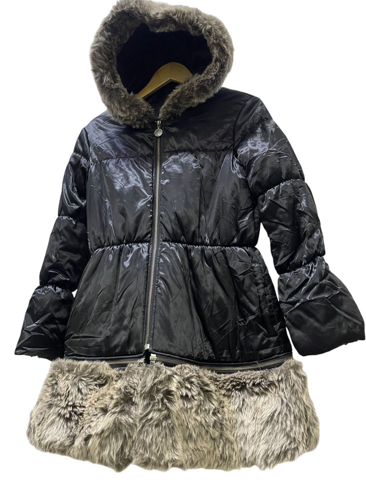 Jean Paul Gaultier Junior Gaultier Girls Black Faux Fur Trim Winter Coat Jacket Size S / US 4 / IT 40 - 1 Thumbnail
