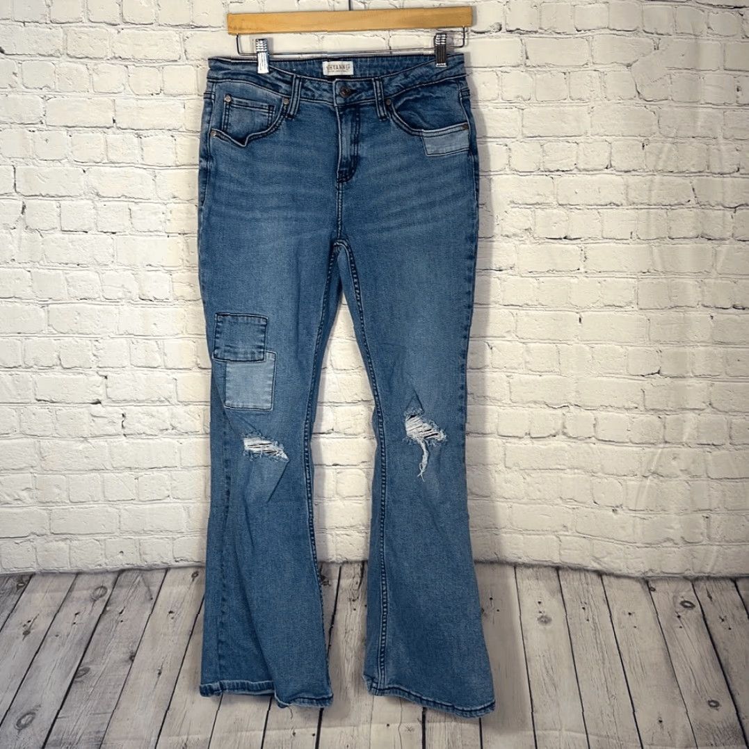 Vintage Shyanne Jeans Bootcut Women Distressed Patchwork Light Blue Stretch W31 L32 Size 24" / US 00 / IT 34 - 2 Thumbnail