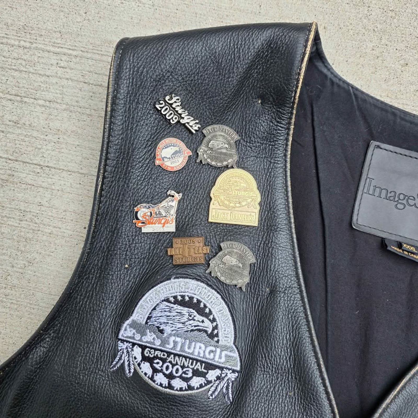 Vintage Leather Biker Vest Jack Daniels Sturgis Motorcycle Pins Y2K Size US XXL / EU 58 / 5 - 2 Thumbnail