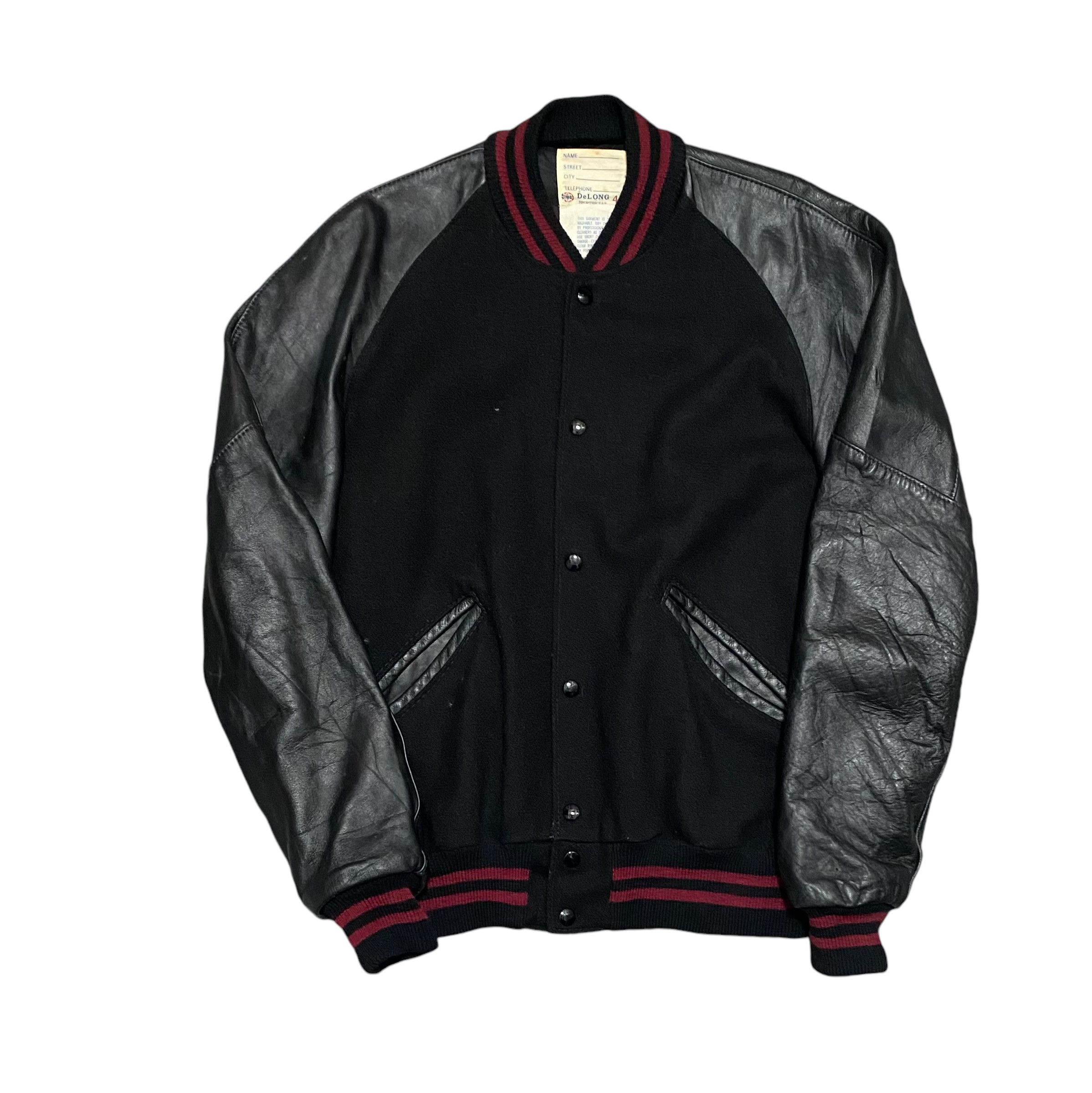 Delong × Vintage Vintage 70s Delong Leather Sleeve Varsity Jacket 