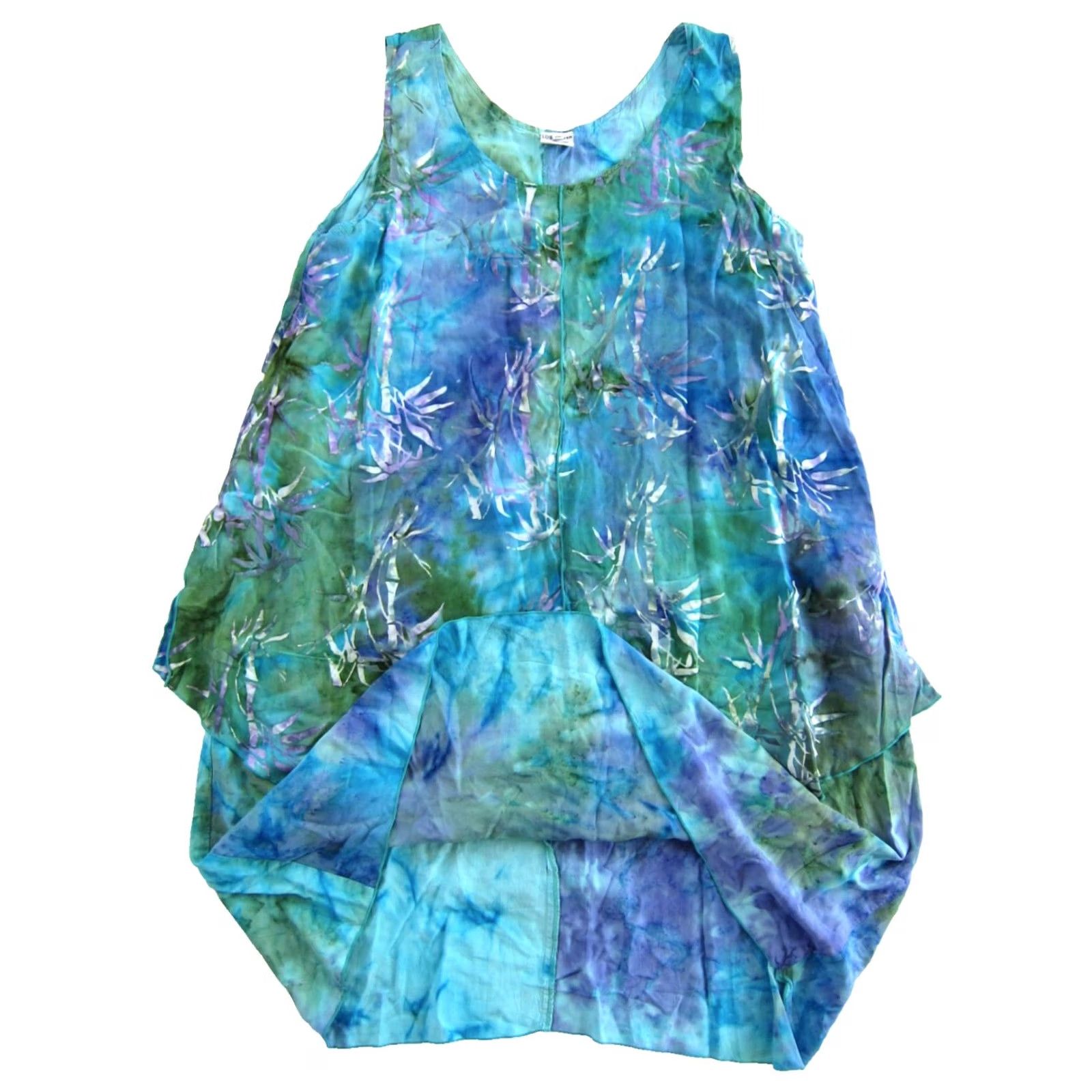 Vintage VINTAGE Lost River Dress Tank Midi Sun Blue Purple Green Tie Dye Layered Rayon XL Sundress Floral Kaftan Bohemian 90s Womens Size XL / US 12-14 / IT 48-50 - 4 Thumbnail