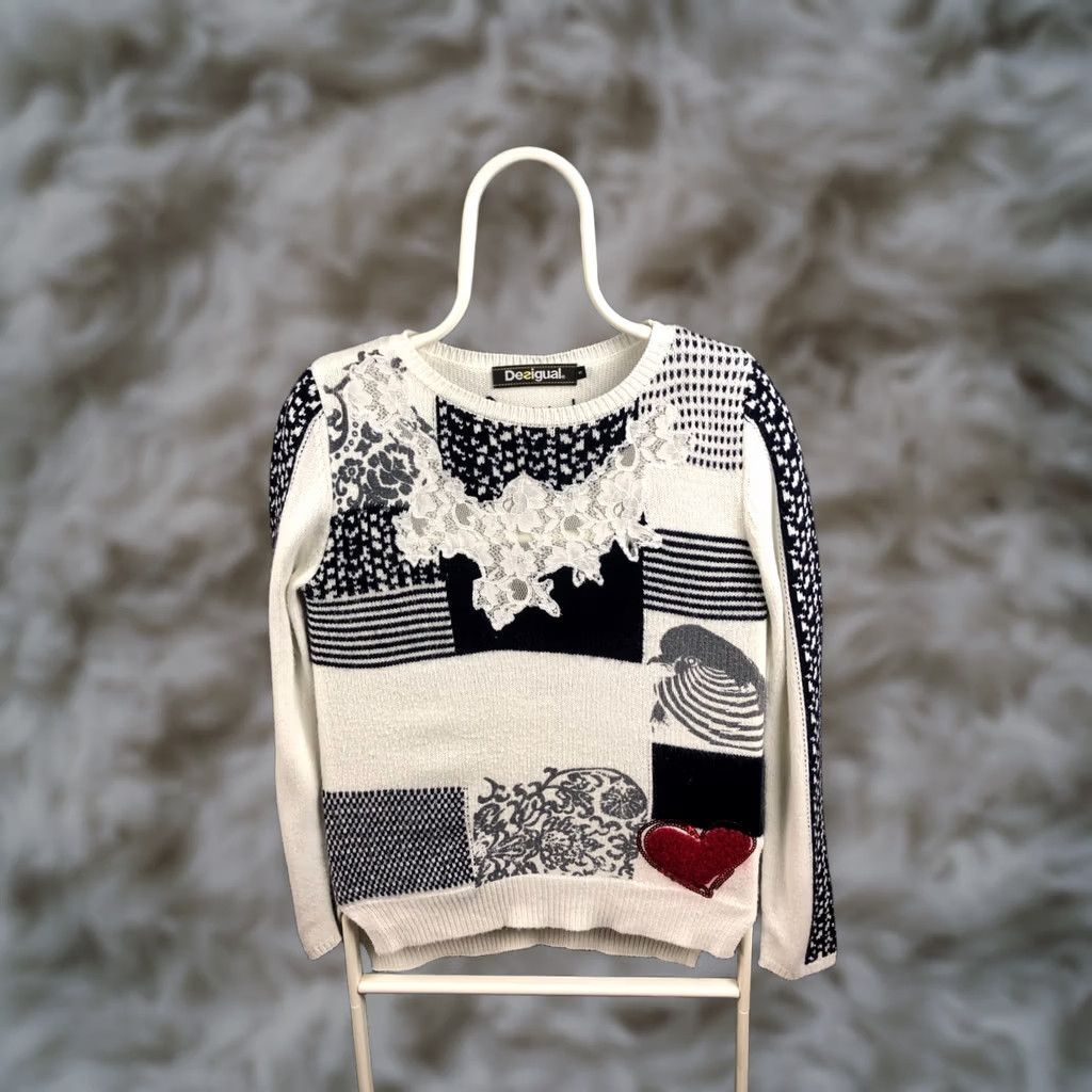 Desigual Desigual Pullover Sweater Women Size S White Patterned Acrylic Size S / US 4 / IT 40 - 1 Thumbnail