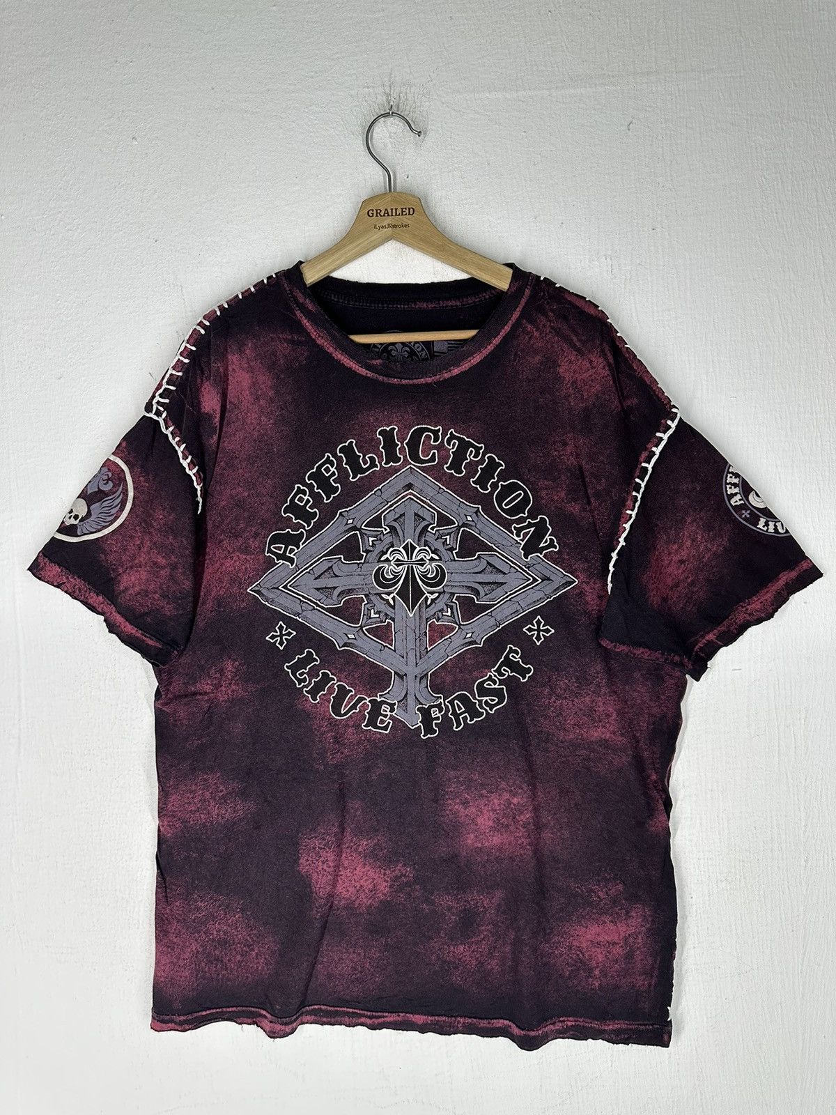 image of Affliction Cyber Fleur Wings Shirt Tee in Red/Black, Men's (Size 2XL)