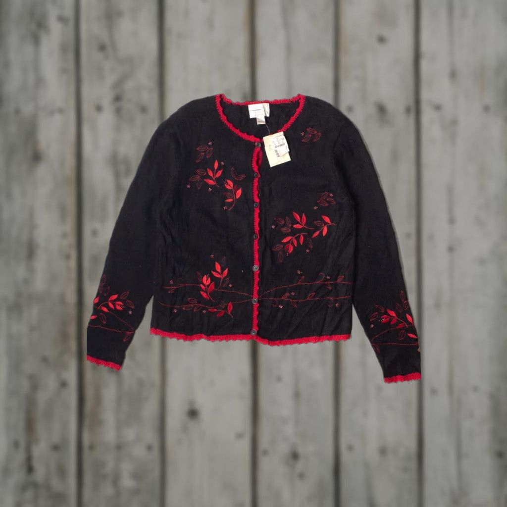 Vintage VINTAGE Christopher & Banks Cardigan Sweater Small Black Embroidered Floral Women/Girls? Size S / US 4 / IT 40 - 1 Thumbnail