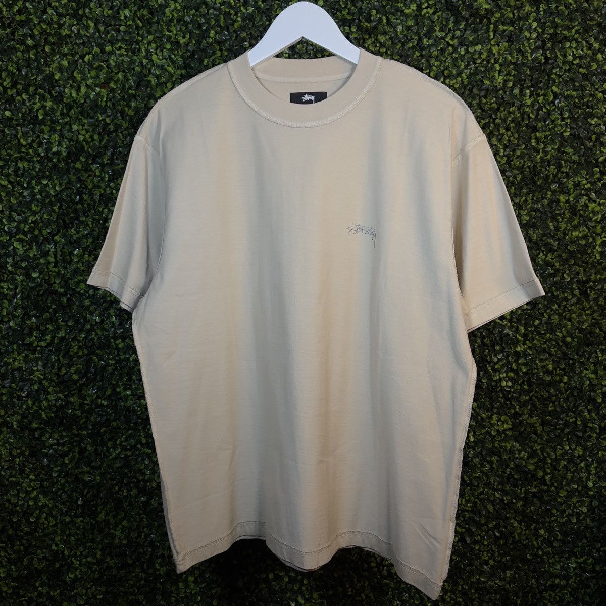 image of Stussy Inside Out Pigment Dyed Lazy Tee Shirt in Tan/Black, Men's (Size Small)