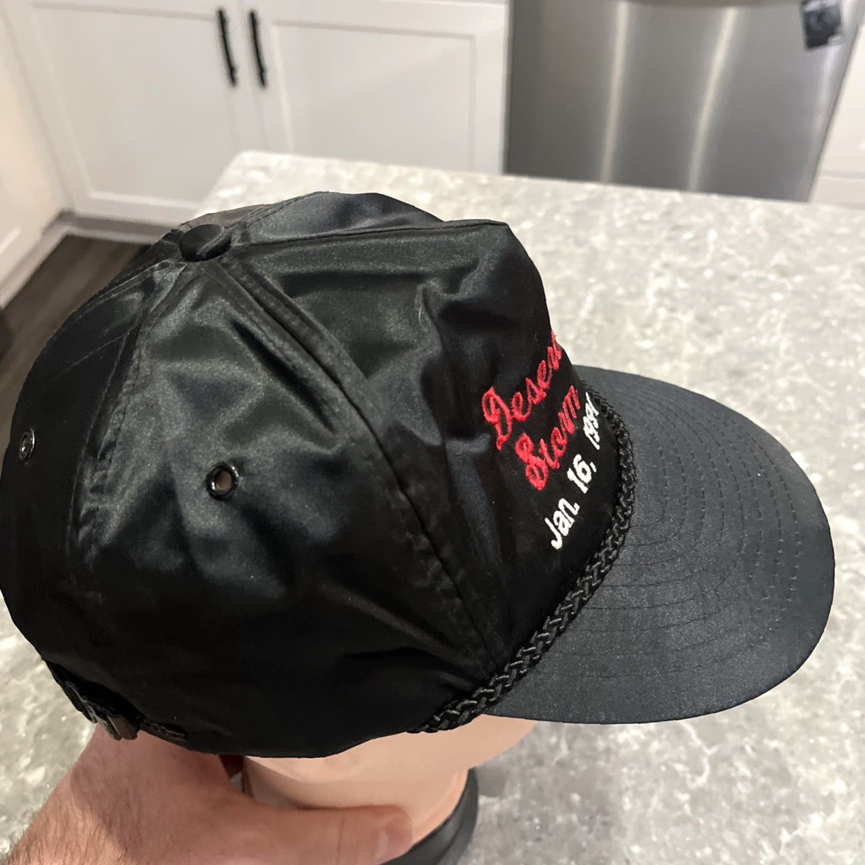 Vintage VINTAGE Nissin Desert Storm Baseball Cap Zipper back Hat Black Satin Adjustable Men Adults Casual 1991 Military Theme Size ONE SIZE - 6 Thumbnail