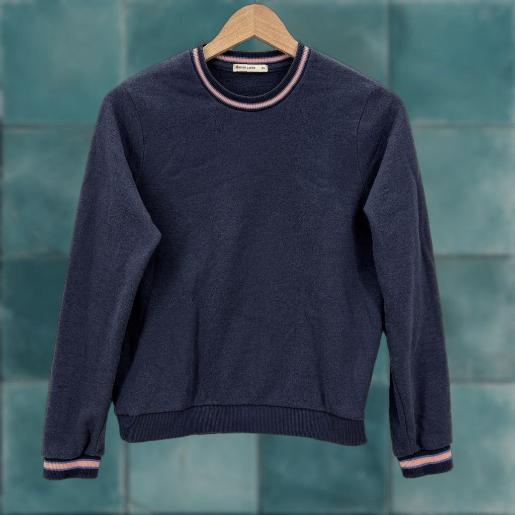 Marine Layer Marine Layer Blue Tipped Textured Crew Sweater Womens XS Fleece Outdoors Travel Size XS / US 0-2 / IT 36-38 - 1 Thumbnail