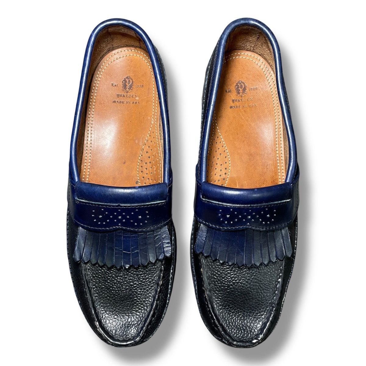 Yuketen VINTAGE Yuketen Kiltie Two-tone Blue/Black Leather Loafers Size US 10 / EU 43 - 4 Thumbnail