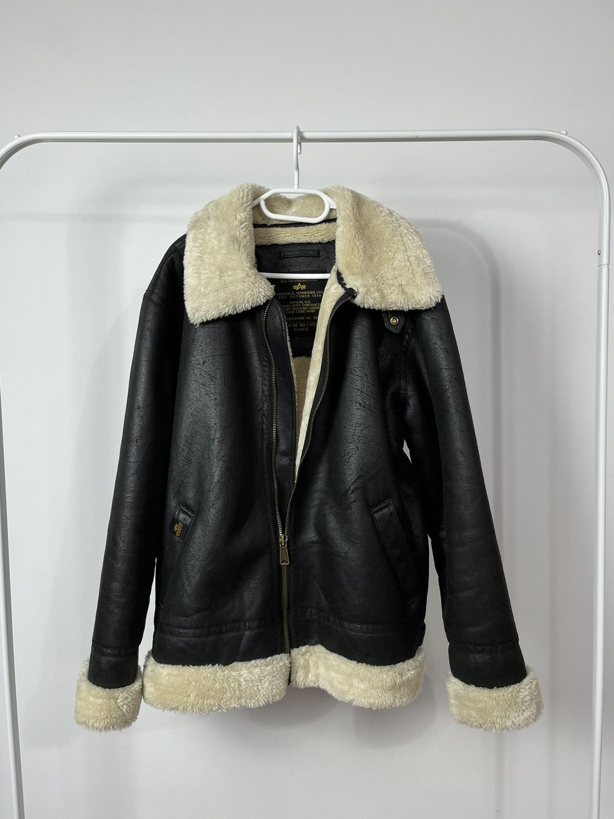 Image of Alpha Industries x Sheepskin Coat Alpha Industrial Brown Sheepskin Leather Shearling Jacket in Dark