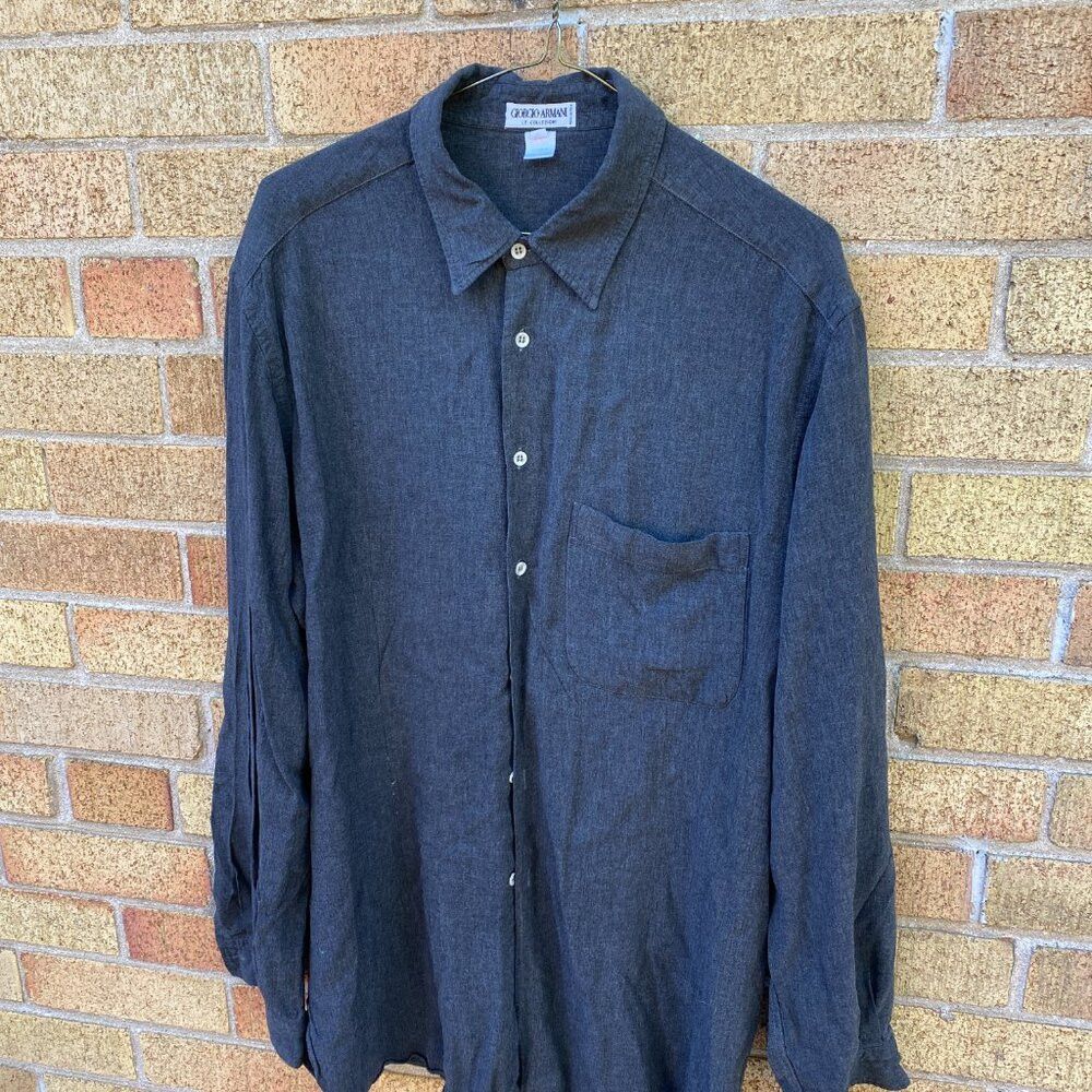 Armani × Giorgio Armani × Vintage Vintage 90s Giorgio Armani Soft Charcoal Button Up Shirt Si Size US L / EU 52-54 / 3 - 5 Thumbnail
