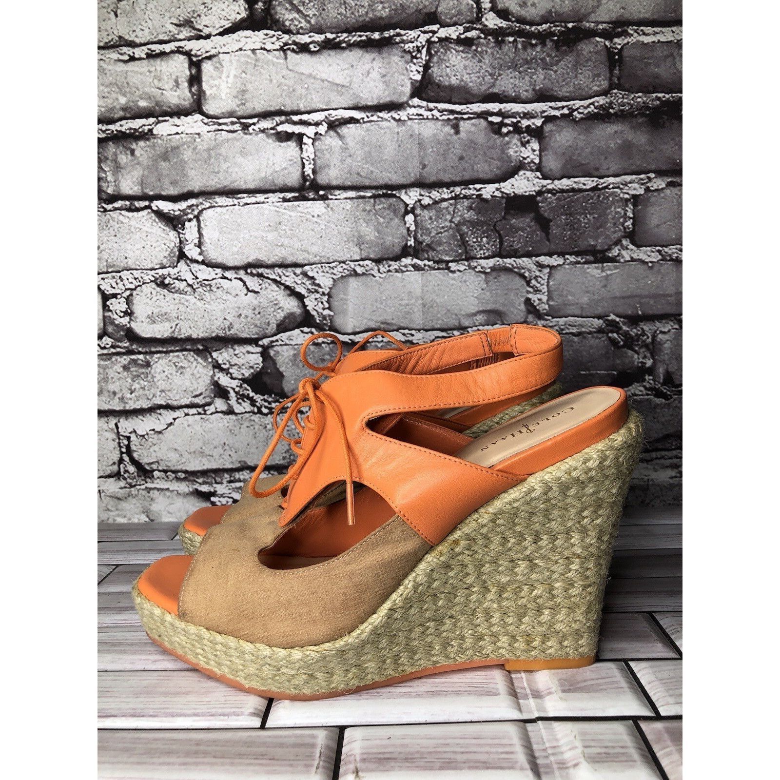 Cole Haan Cole Haan Orange Leather Lace Up Wedge Espadrilles Sandals W Size US 9.5 / IT 39.5 - 19 Thumbnail