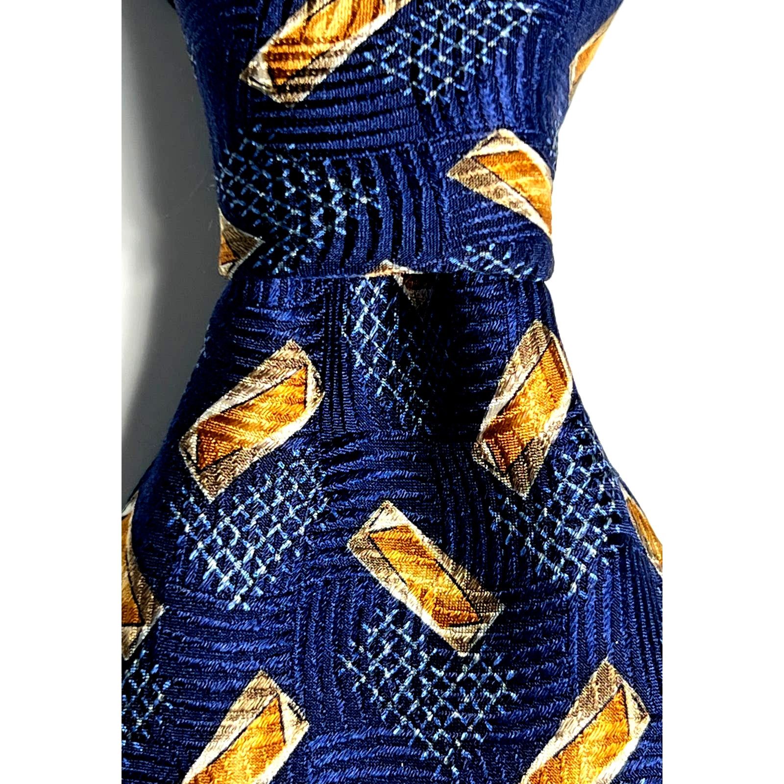 Robert Talbott Robert Talbott Necktie Blue Gold Finest Silk Geometric Tie Size ONE SIZE - 4 Thumbnail