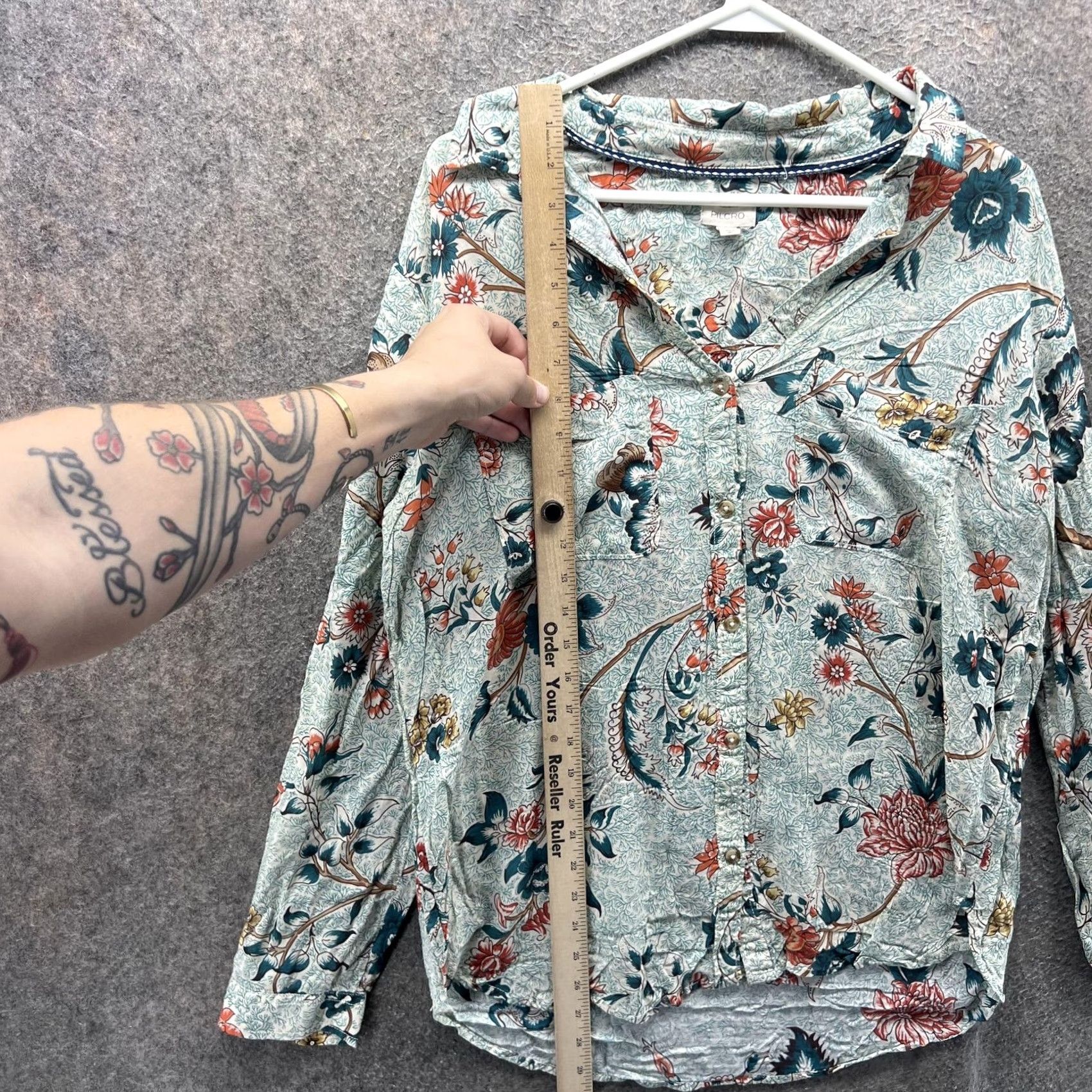 Vintage Pilcro Tunic Blouse Womens Medium Green Floral Button Front Modal Top Shirt Size M / US 6-8 / IT 42-44 - 6 Thumbnail