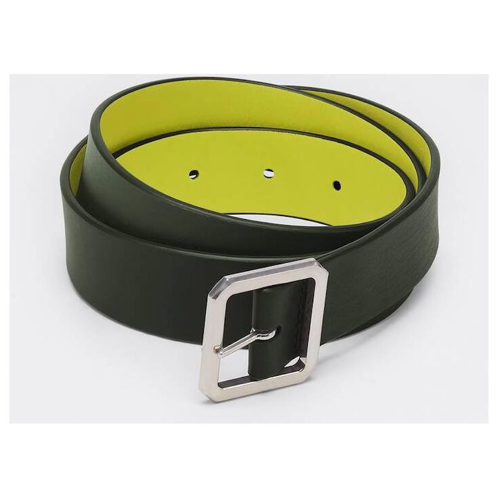 Bottega Veneta BOTTEGA VENETA dark green kiwi reversible leather belt 90 Size 36 - 1 Thumbnail