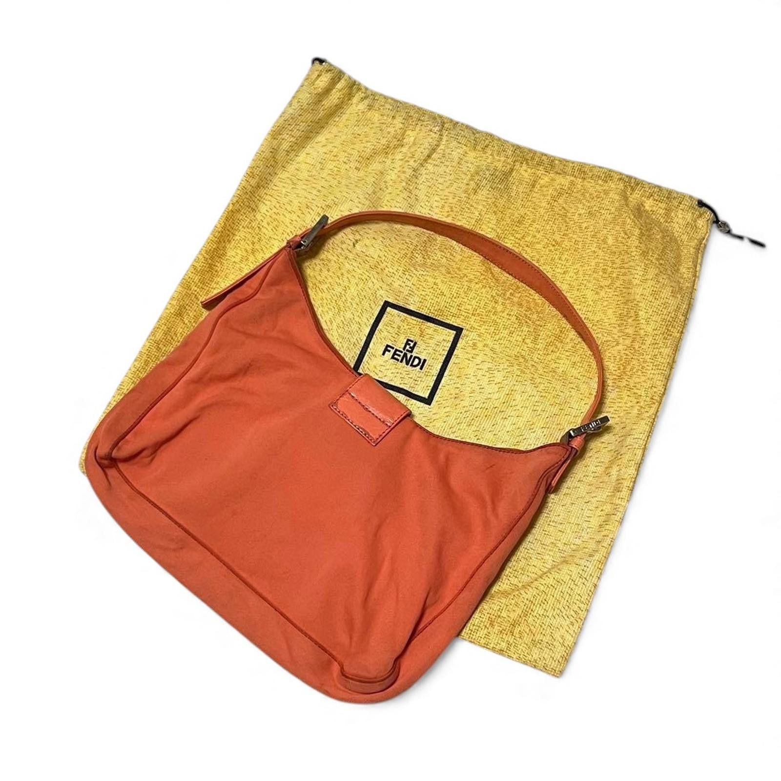 Fendi Fendi - Orange Nylon Leather Shoulder Bag Silver Buckle Size ONE SIZE - 9 Thumbnail
