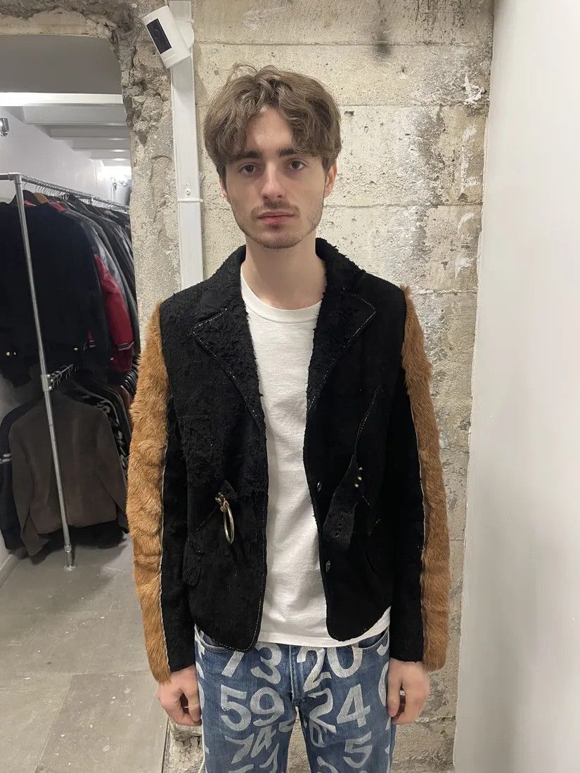 Just Cavalli × Vintage 2000s Cavalli Black & Brown Fur Effect Distressed Blazer Size US S / EU 44-46 / 1 - 2 Thumbnail