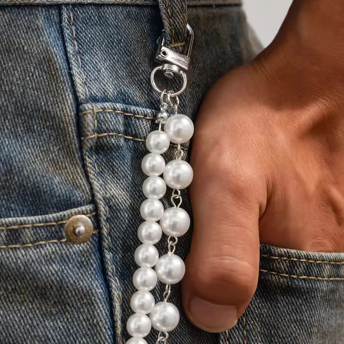 Other Multilayer Imitation Pearl Jeans Pants Keychain Chain Size ONE SIZE - 3 Thumbnail