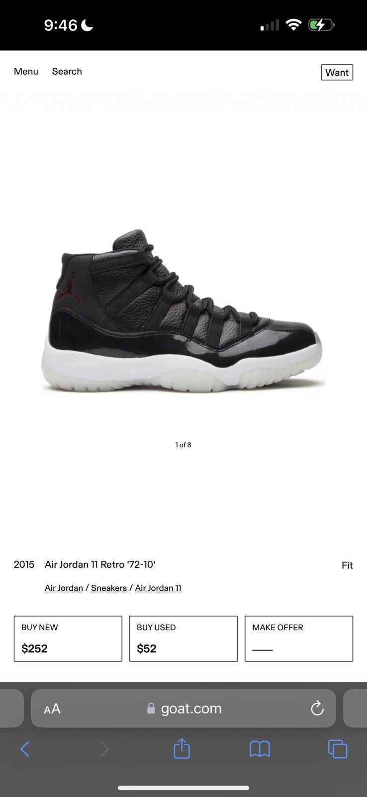 Jordan Brand 2015 Air Jordan 11 Retro '72-10' Size US 11 / EU 44 - 1 Thumbnail