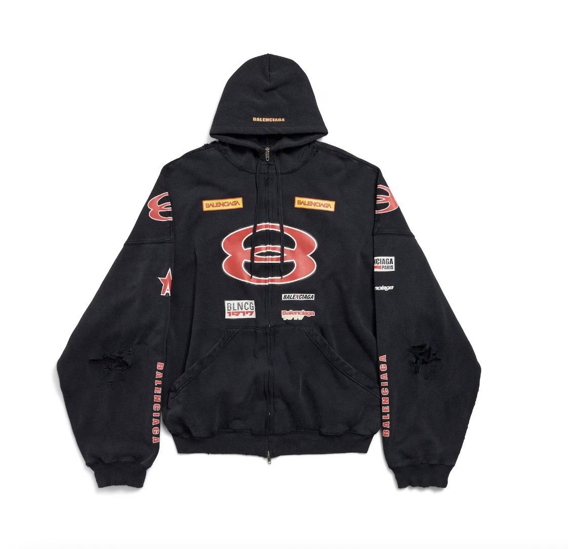 Balenciaga o1in1g0526 Sponsor Logos Large Zip-Up Hoodie in Black Size US L / EU 52-54 / 3 - 1 Thumbnail