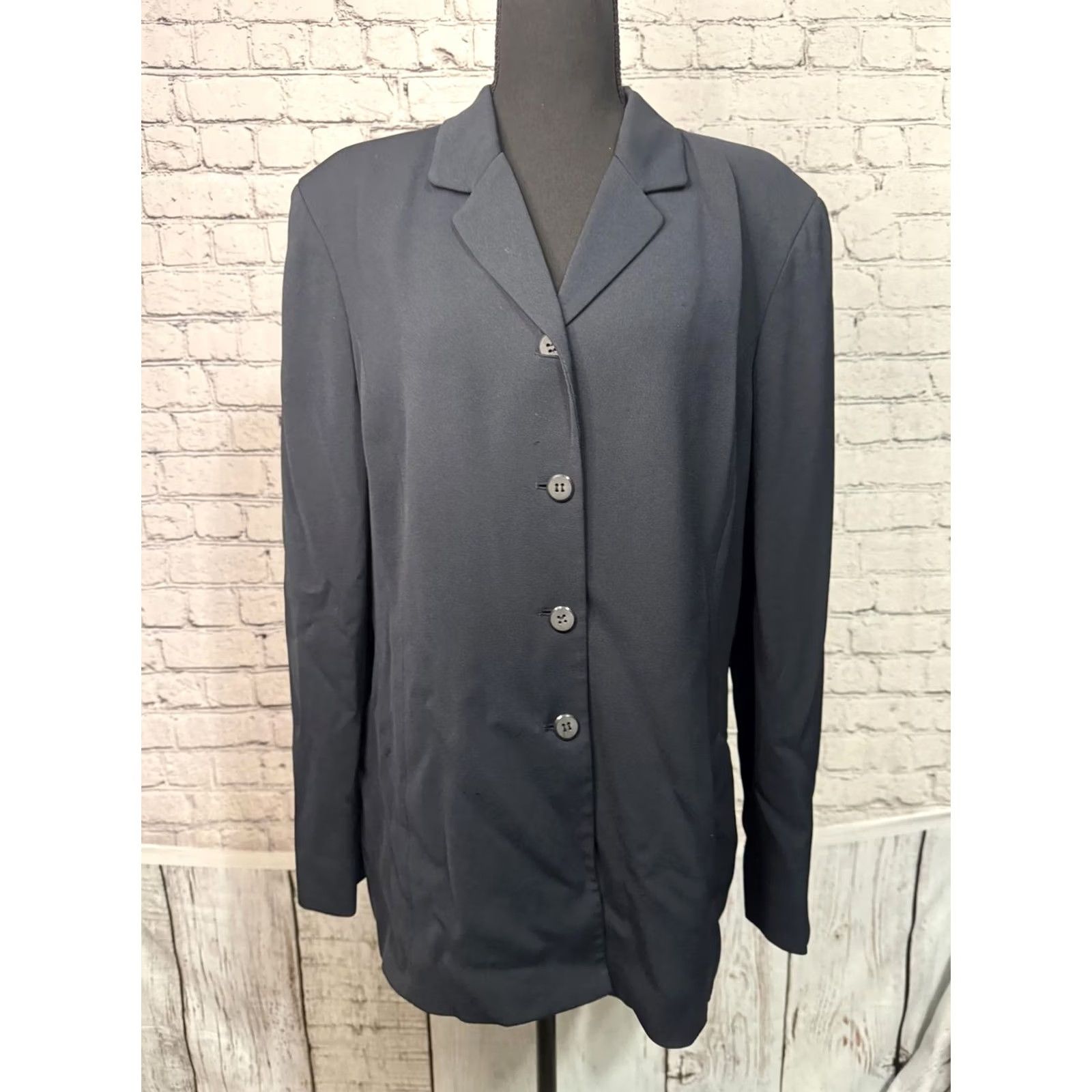 Liz Claiborne VINTAGE Liz Claiborne Collection Blazer Women Navy Blue 16 Double-Breasted Mid-Length Regular Sleeve Long Solid Cotton Lining 100% Cotton Size XXL / US 16-18 / IT 52-54 - 6 Thumbnail