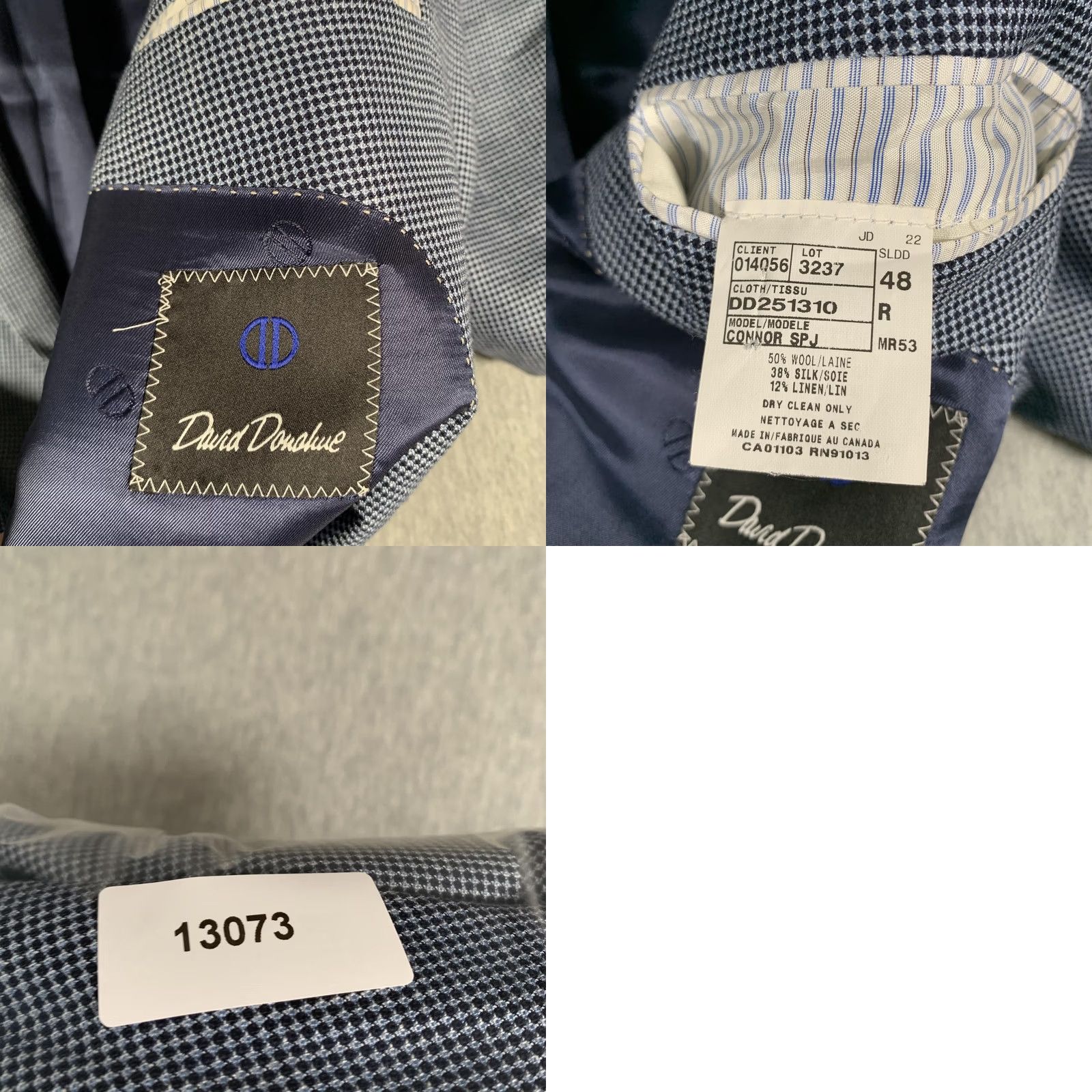 David Donahue David Donahue Blazer Mens 48R Blue Check Wool Silk Linen Sport Coat Connor SPJ Jacket/Coat Regular Size 48R - 9 Thumbnail