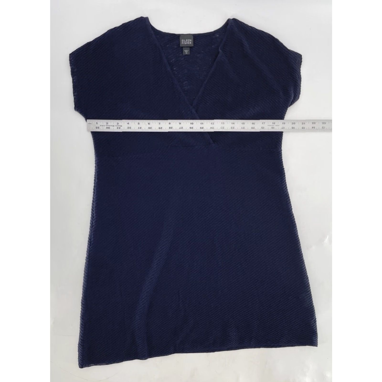 Eileen Fisher Eileen Fisher Navy Blue V-Neck Faux Wrap Knit Dress XS Linen Short Sleeve Casual Lightweight A-Line Classic Womens Size XS / US 0-2 / IT 36-38 - 7 Thumbnail