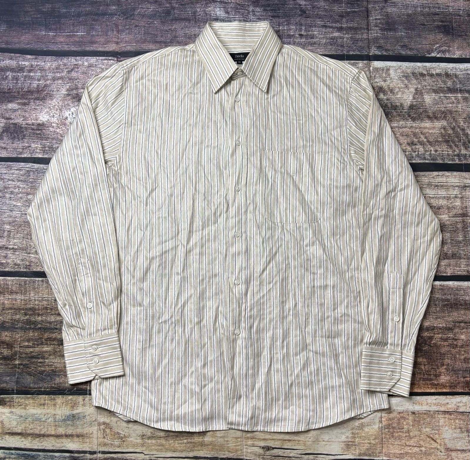 Zanella Zanella Shirt Men's 16L Large Stripes Beige Pocket Italy Size US L / EU 52-54 / 3 - 1 Thumbnail